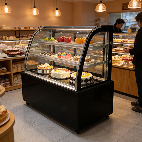 curved glass cake display