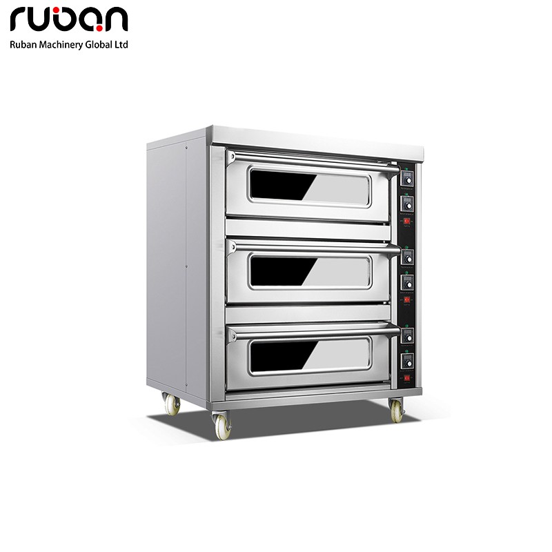 Профессиональная трехъярусная электрическая печь из нержавеющей стали с тремя поддонами для пиццы, хлеба, выпечки и тортов. - Рубан