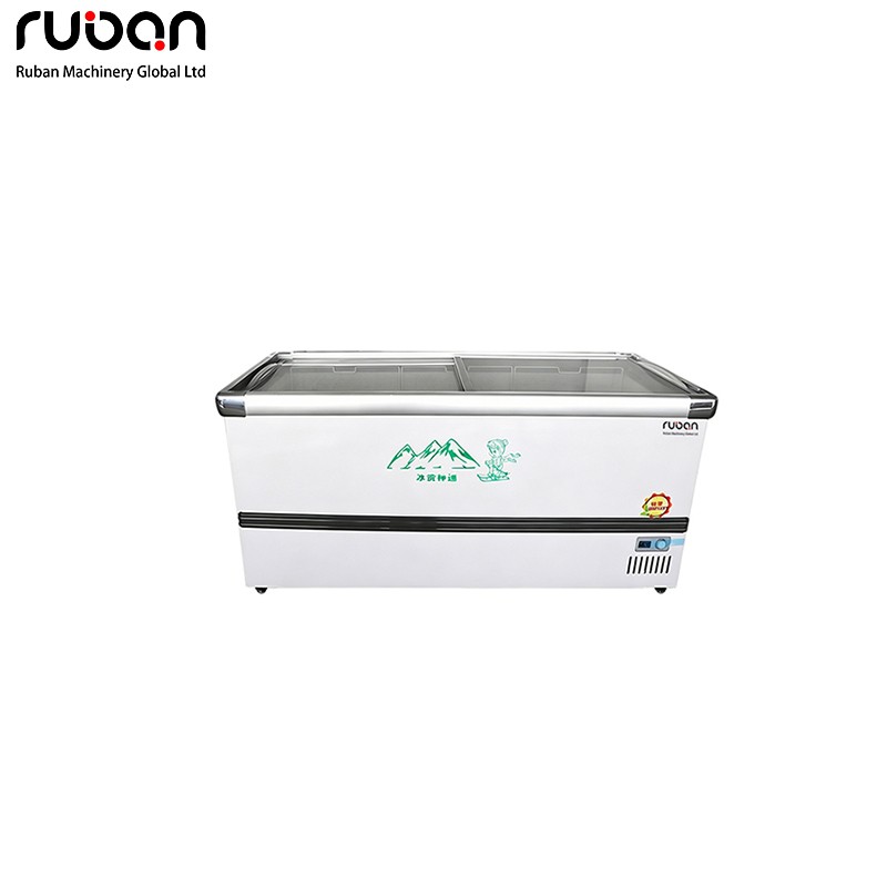 Европейский глубокозалегающий островной морозильный шкаф со стеклянной верхней панелью, коммерческий морозильный витринный шкаф. - Ruban