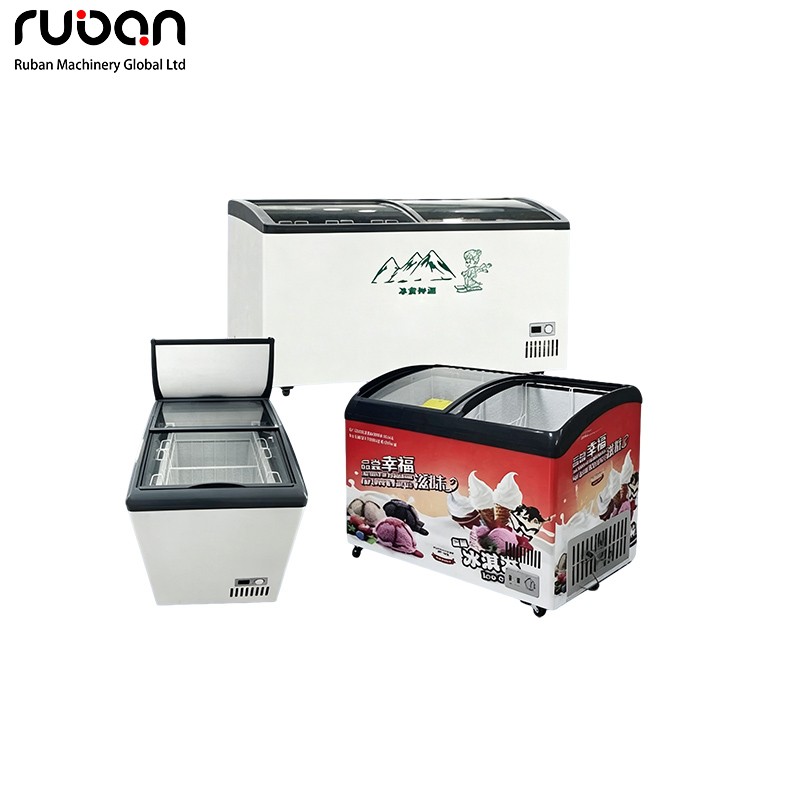 Морозильная камера с изогнутой стеклянной крышкой для демонстрации мороженого, коммерческий шкаф для ложек. - Ruban